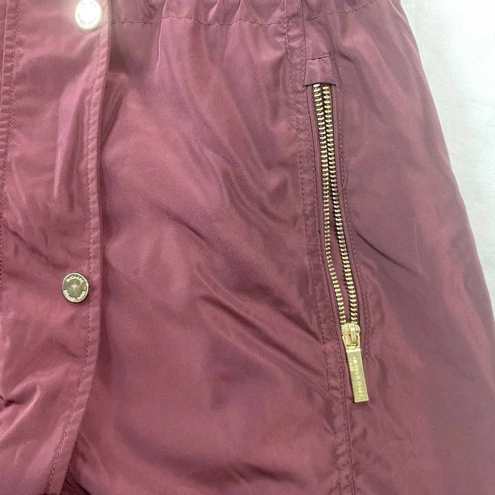 Michael Kors Women Burgundy Hooded Parka Full Zip Snap Jacket Size M